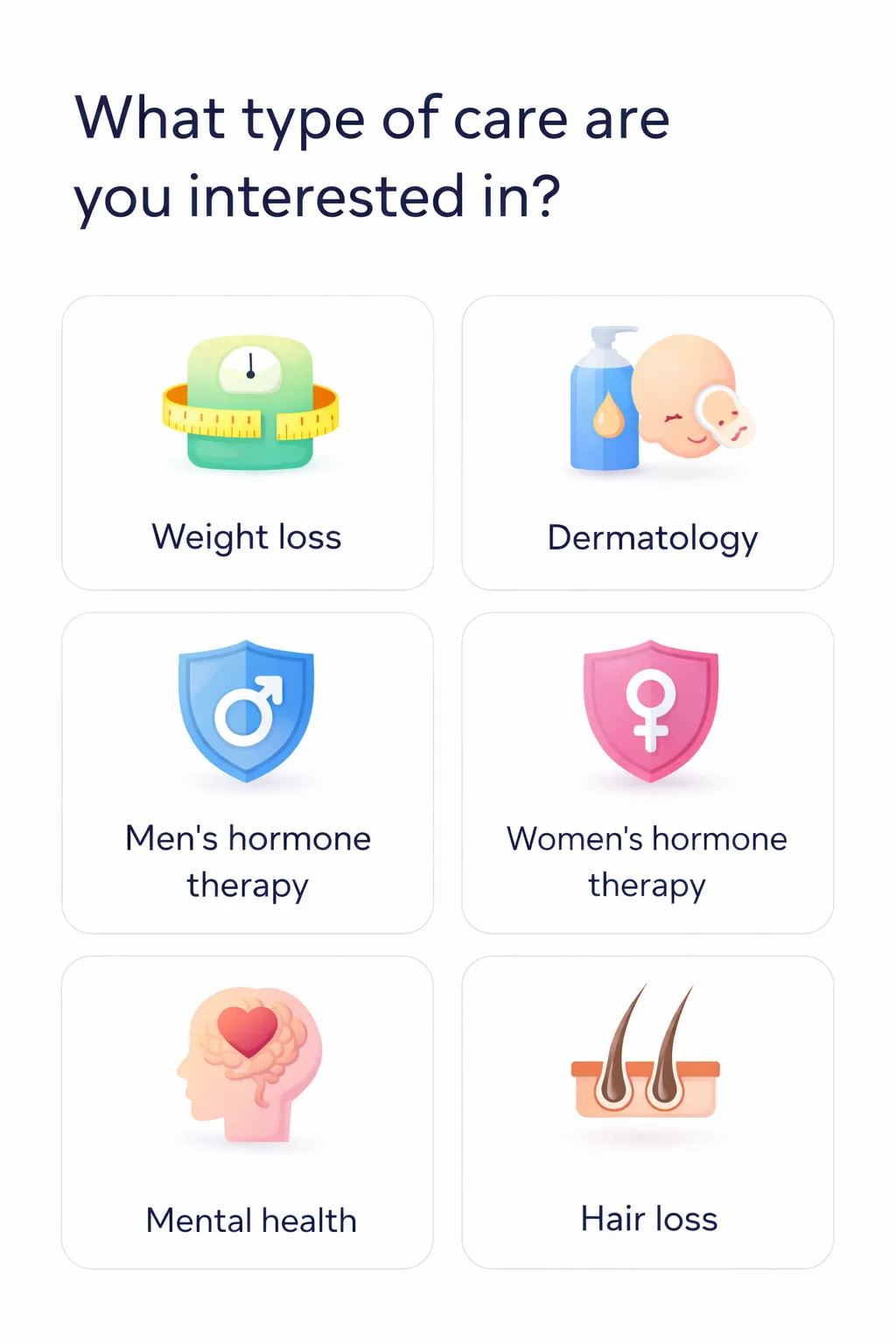 Onboarding questionnaire screen showing postpartum recovery goal options